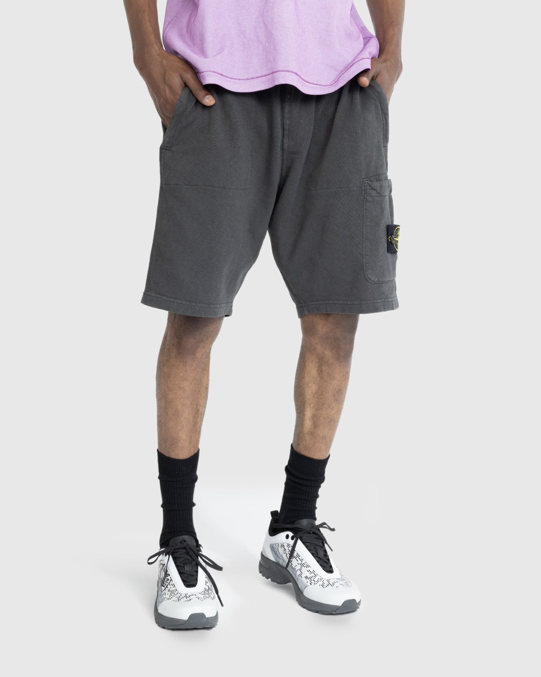 Mens grey stone island shorts sales